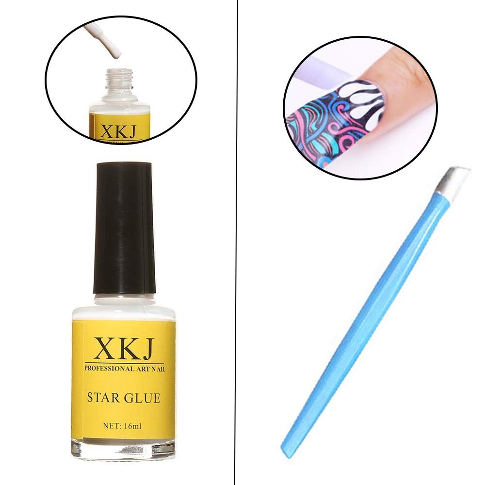 20 Color Starry Sky Stars Nail Art Foil with Nail Glue, Holographic Nail Art Tra