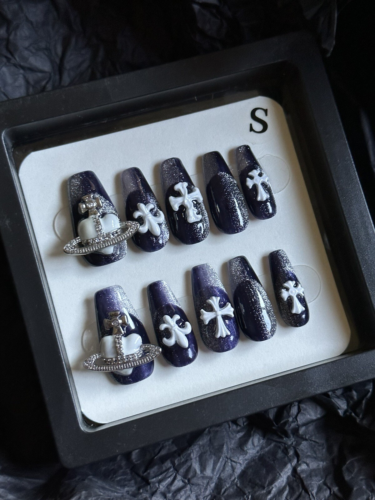 CUSTOM Handmade press on Gel nails long coffin Fake Nails Set Size:S