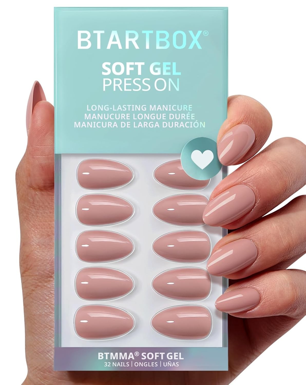 BTArtbox Press On Nails – Pastel Baby Pink Short Gel Glue On Nails for Women