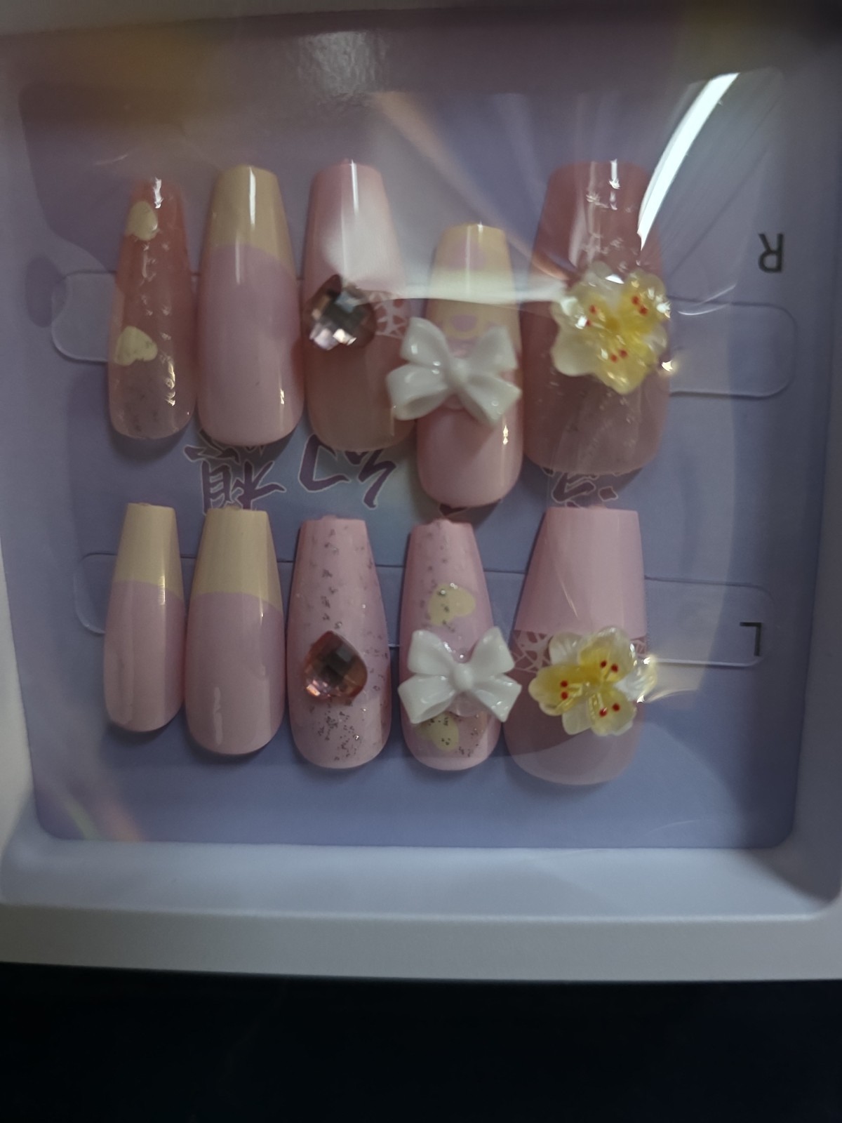Romantic Fantasy Press On Nails Lot 6 Luxury 3D Bow Flower Pearl Nail Kit Set 2