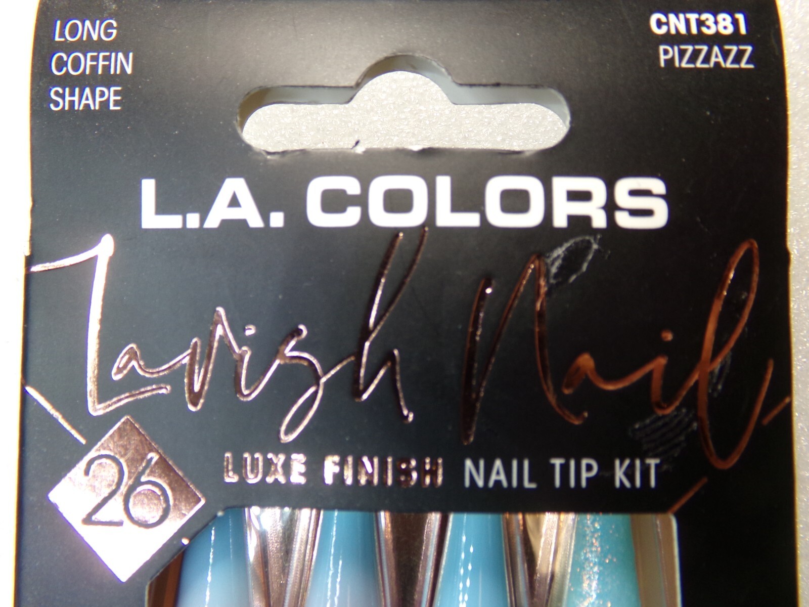 LA Color Lavish Nails Turquoise Blue with Gems, Glue on, Extra Long Coffin