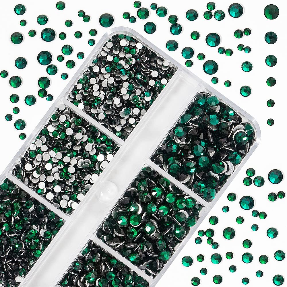 6Grids 3000Pcs Flatback Rhinestones , Dark Green Nail Gems Crystals Jewels, C…
