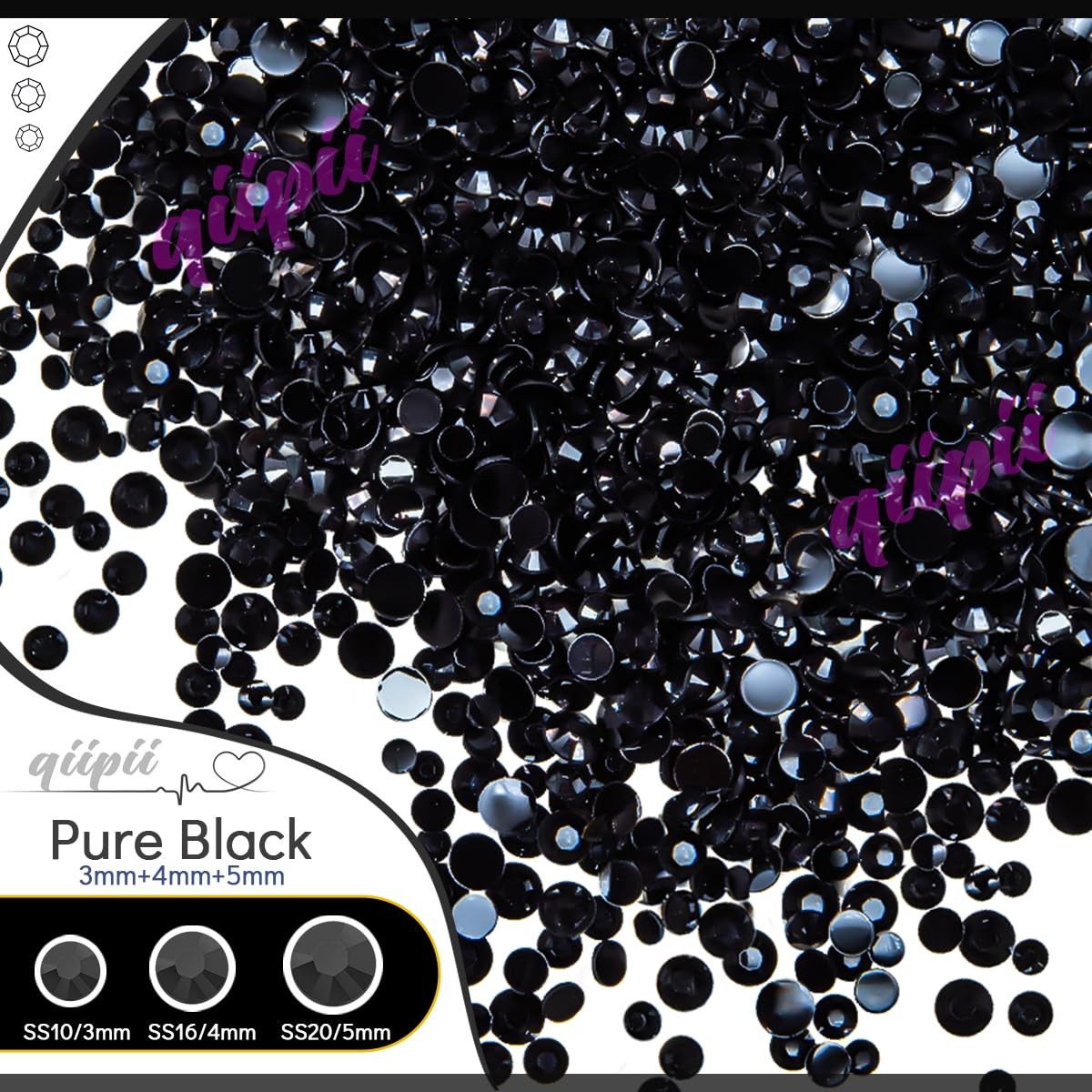 Pure Black Resin Rhinestones for Crafting 3mm 4mm 5mm Flatback Jelly Stones B…