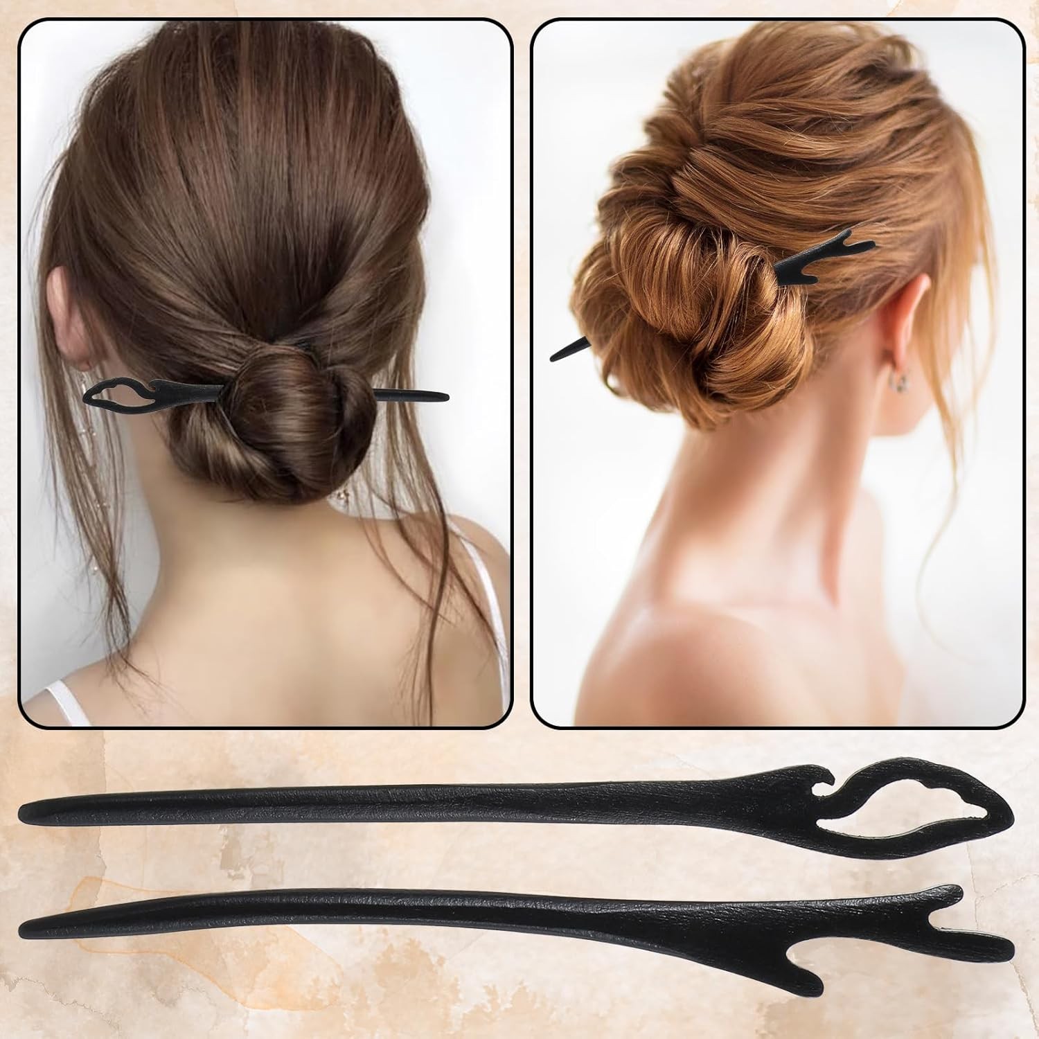 8Pcs Wooden Hair Sticks for Women, Vintage Chinese Chignon Japanese Black
