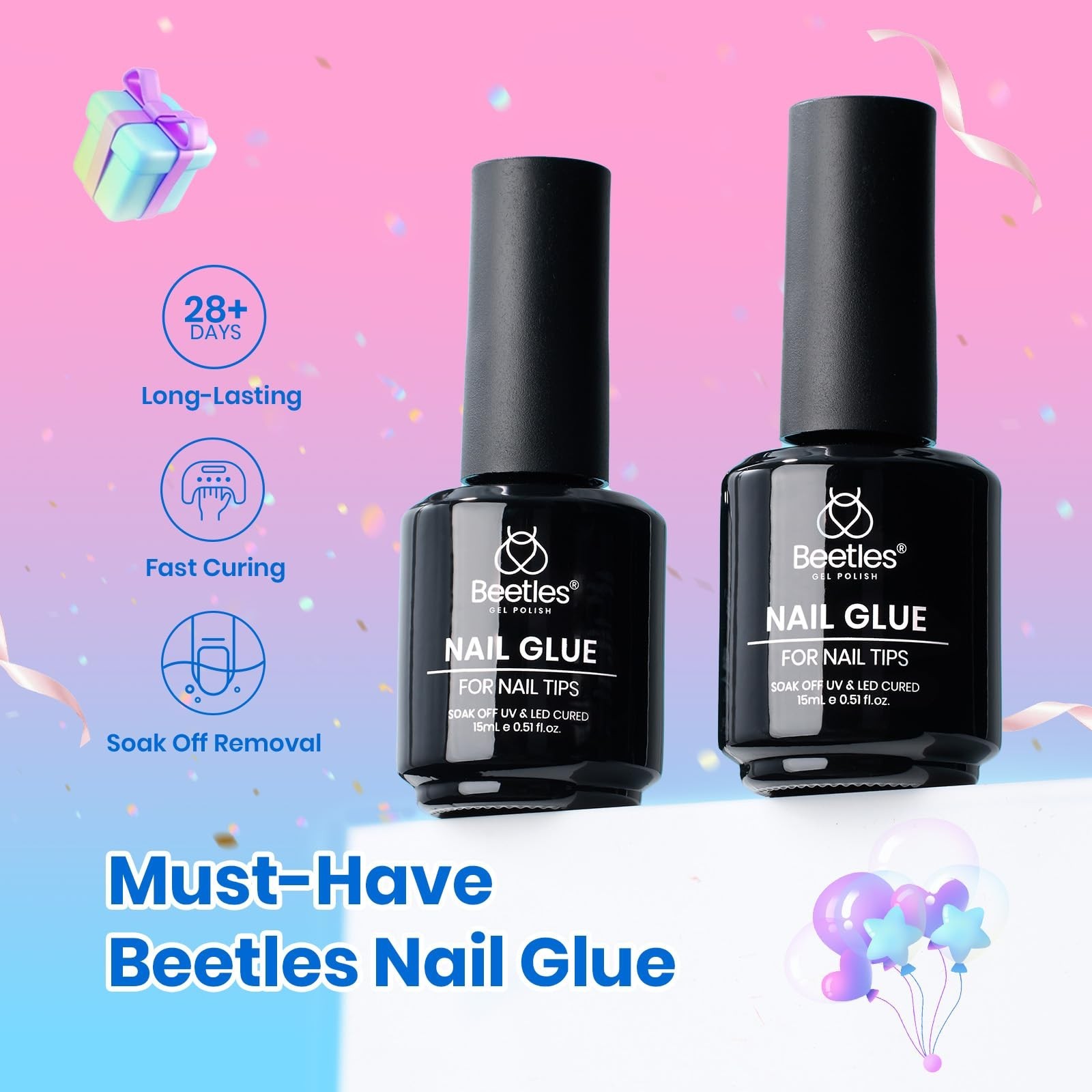 9 in 1 Gel Nail Glue Kit – 2x15ml Long Lasting Clear Acrylic Polish, UV Light Ne