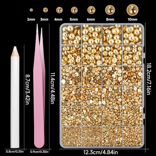 Gold Pearls for Crafting, Flatback Half Round Gold Pearl for Nails, 7 Set-1