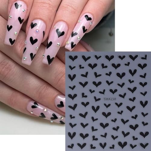5Sheets Heart Nail Art Stickers Black White Red Heart Nails Heart Stickers-9