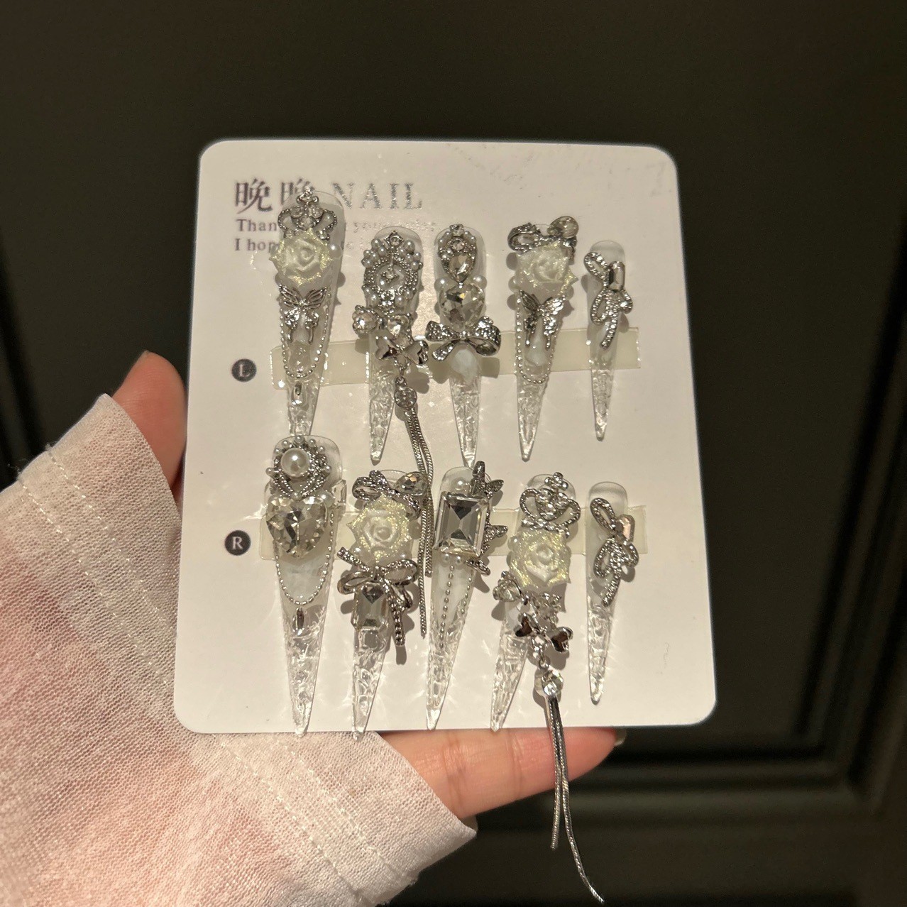 Ruoxue Handmade Luxury Ice Fragment Press On Nails White