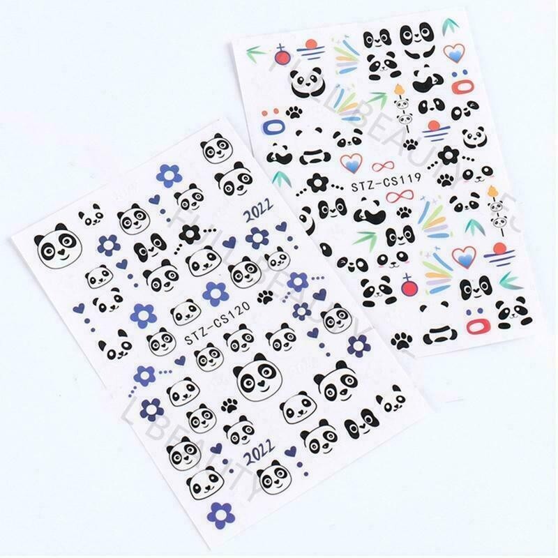 2Pcs Black White Panda Paw Eye French Geometry Lines Nail Sticker Decal DIY NS7