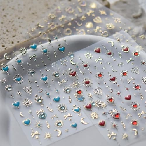 Heart Nail Sticker Decals Star Moon Nail Art Stickers with Diamond Color02