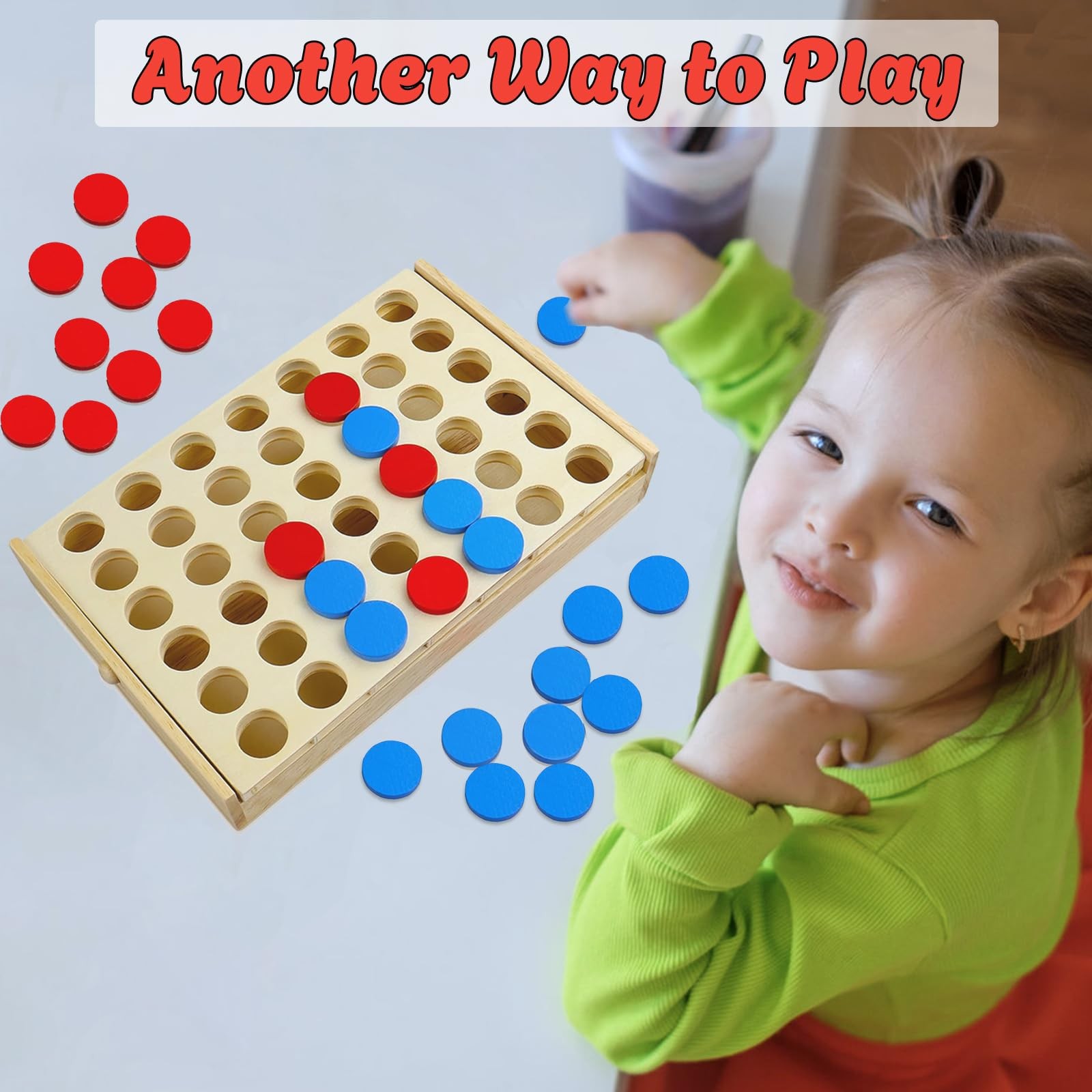 Arfun 4 in a Row Wooden Connect Board Game, 9.4 X 5.9 X 6.3 Inches, Red