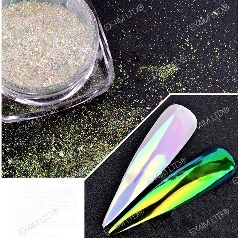 AURORA Nail Powder AB UNICORN RAINBOW 5 Colours CHROME Mirror Effect Mermaid UK