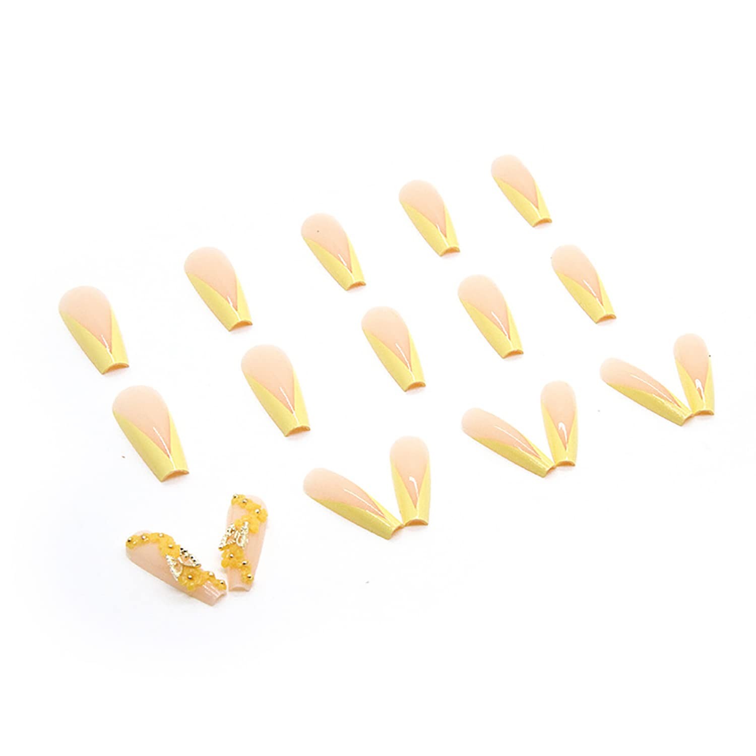 Press on Nails Long Ballerina French Tip, 24 PCS Full Cover Reusable Coffin F…