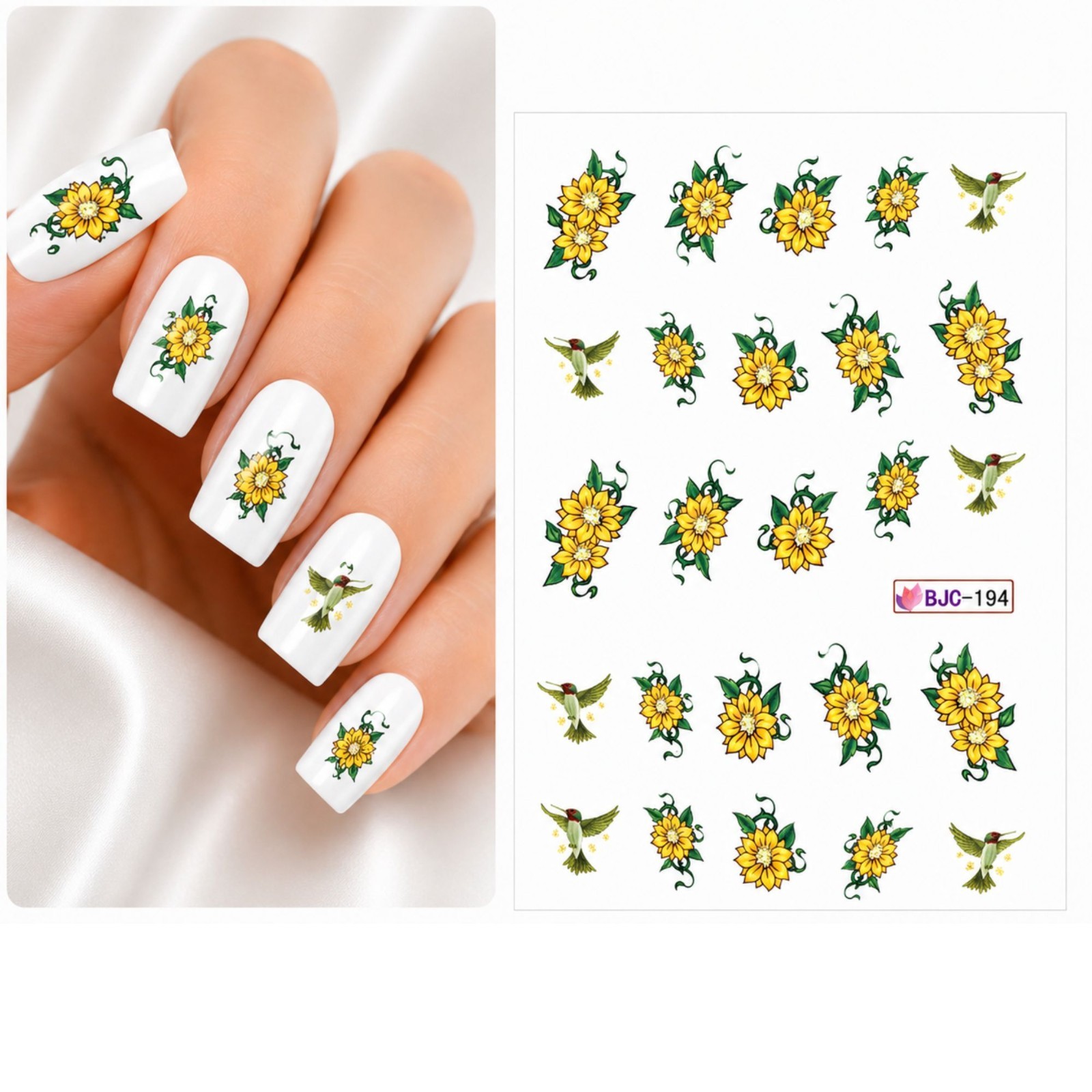 Sunflower Yellow Botanical Floral Nail Art Decal Bloom Water Transfer Manicure