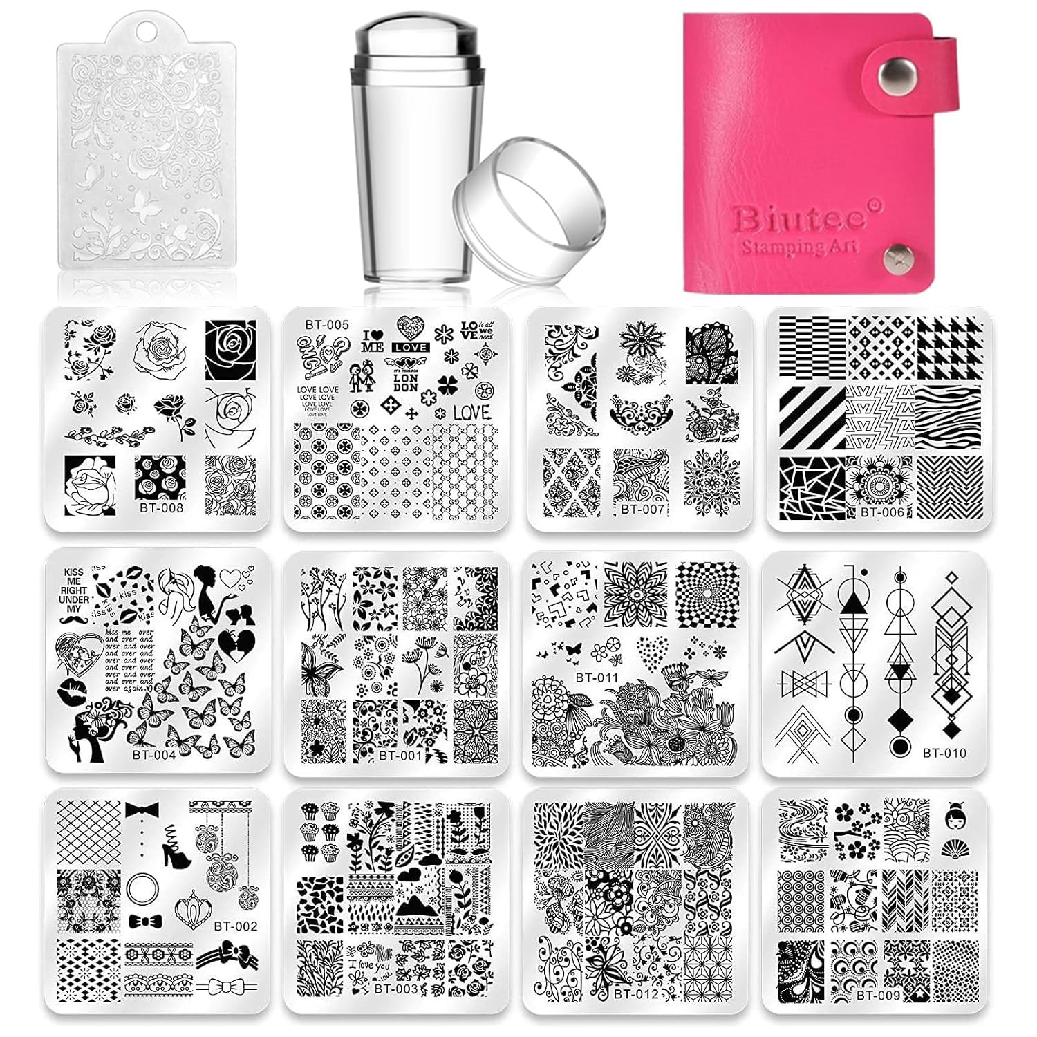 Nail Stamping Plates Set 12Pcs Nail Plates 1Stamper 1Scraper 1Storage Bag Nail P