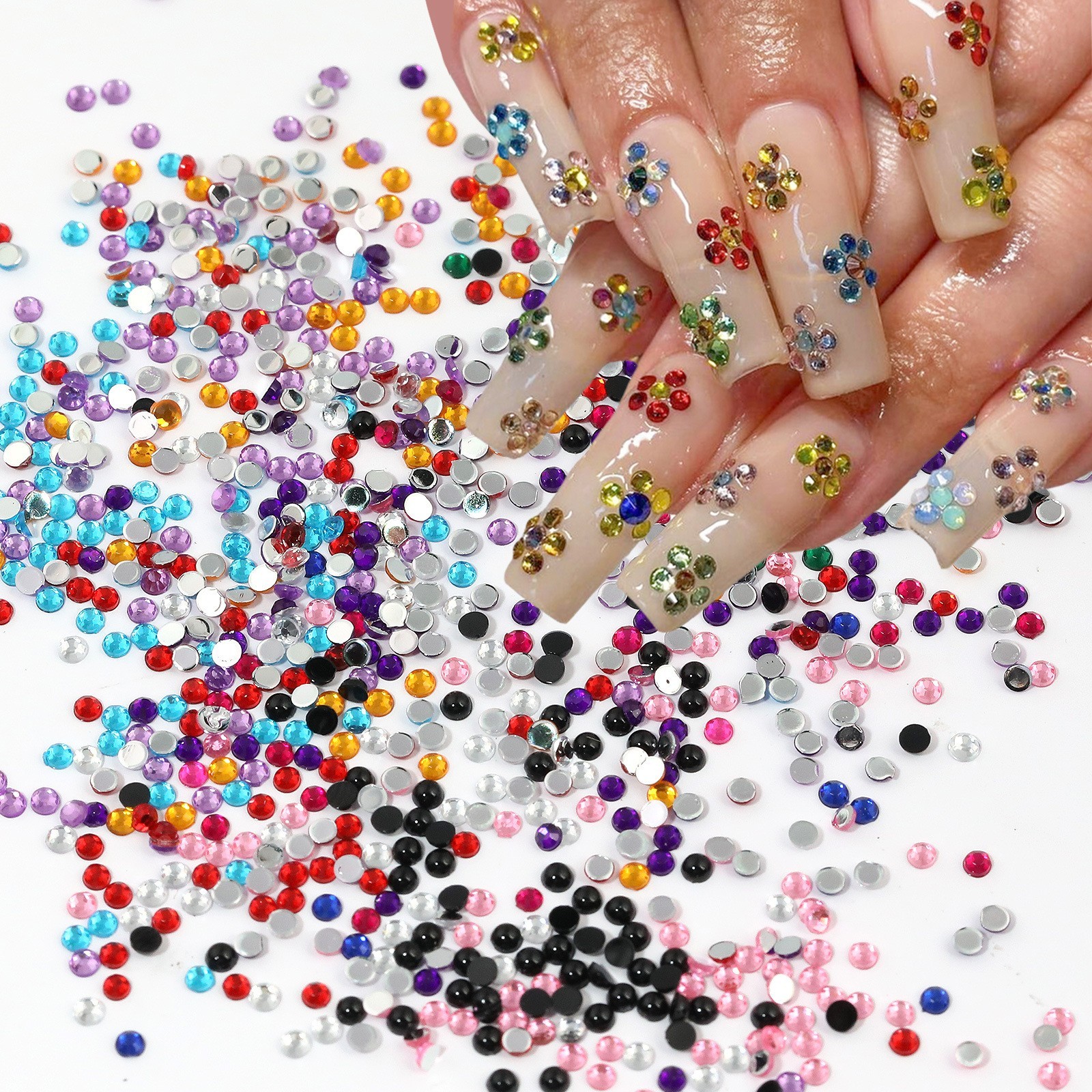 12 Grids Colorful Nail Art Rhinestones Glitter Flat Back Gems Tips DIY Decor