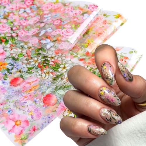 10 Rolls Flower Nail Foil for Nail Art Colorful Spring flower nail stickers-2