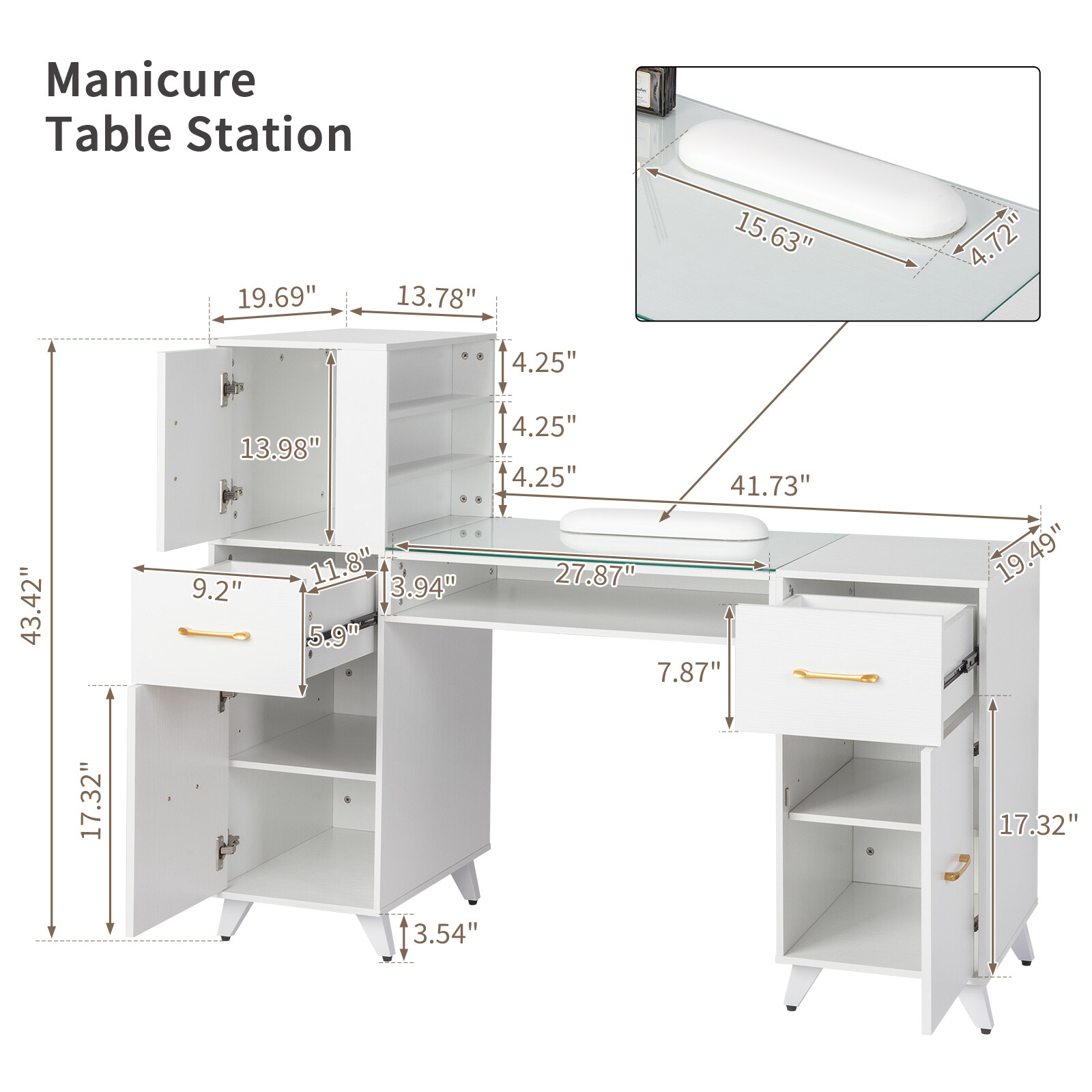 Manicure Table Nail Station Makeup Desk with Drawers Beauty Salon