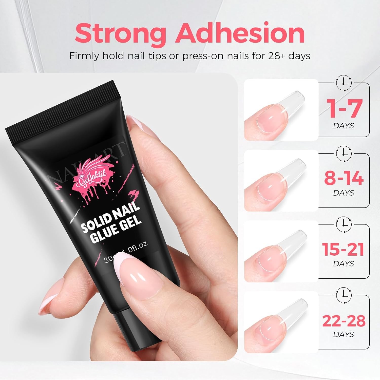 30ML Strong Nail Glue for Press On Nail Tips, Glue Gel for False Nails Fake Acry