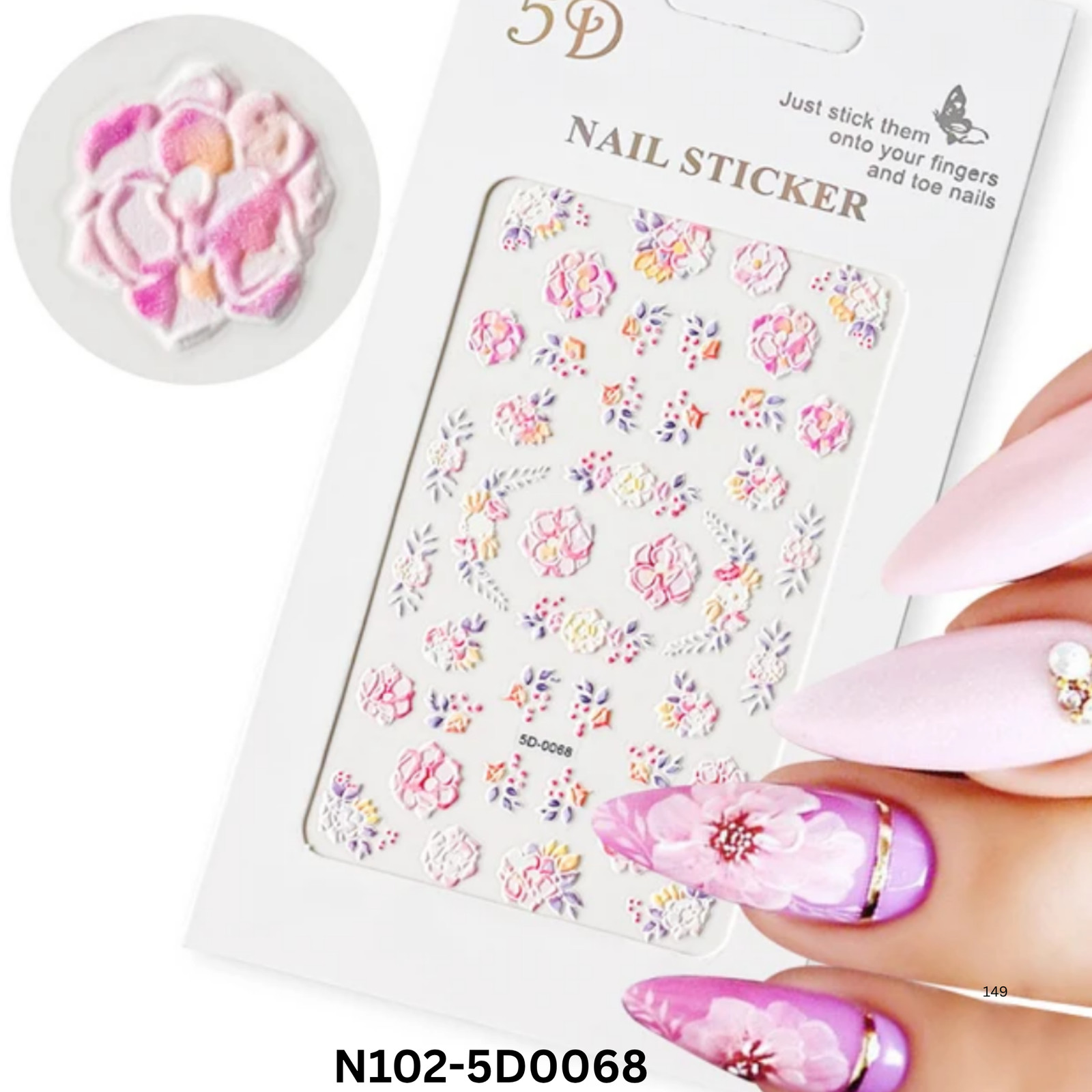 5D Embossed Rose Nail Stickers – Self-Adhesive Floral Decals for Nails