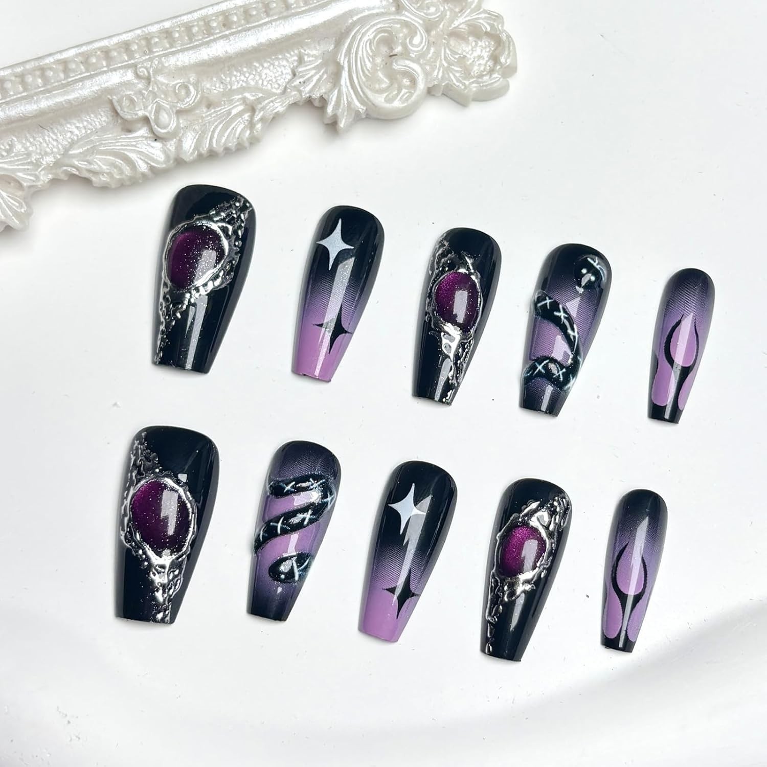 24Pcs 4th of July Press on Nails Medium Almond Full Cover Acrylic Glue On