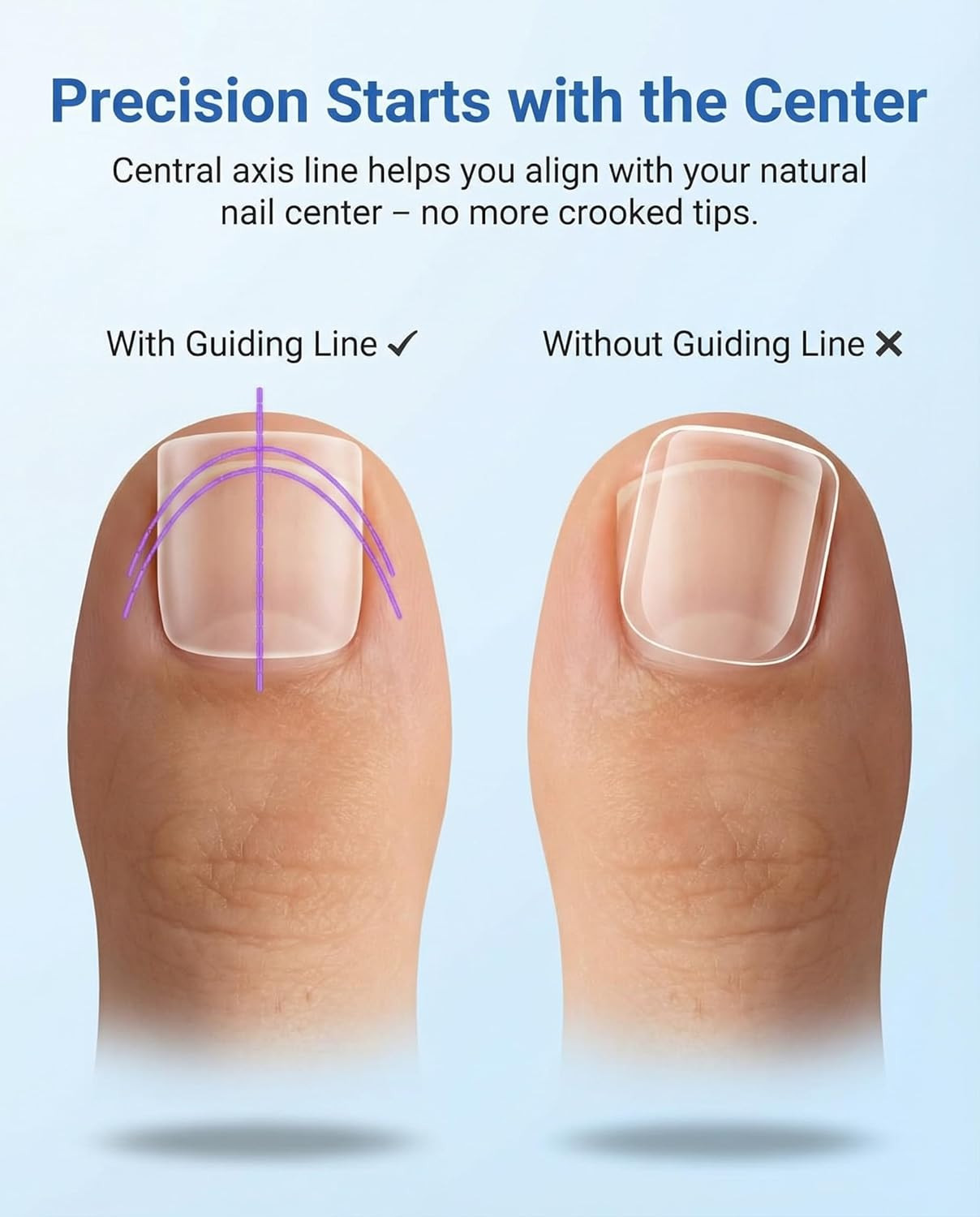 Toe Nail Tips Auxiliary Line, Square Full Cover for Wide Long Nail Beds, Matte P
