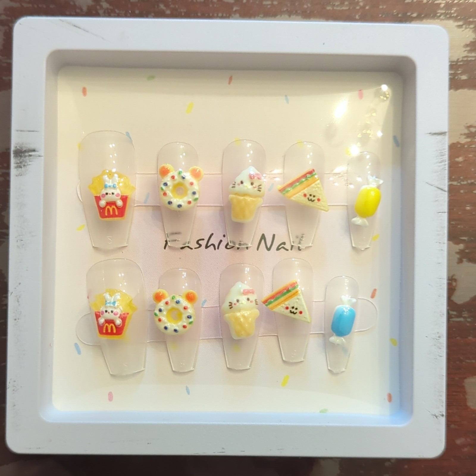 3D Food & Drink Theme Press-On Nails Square Medium Acrylic Clear JM-020