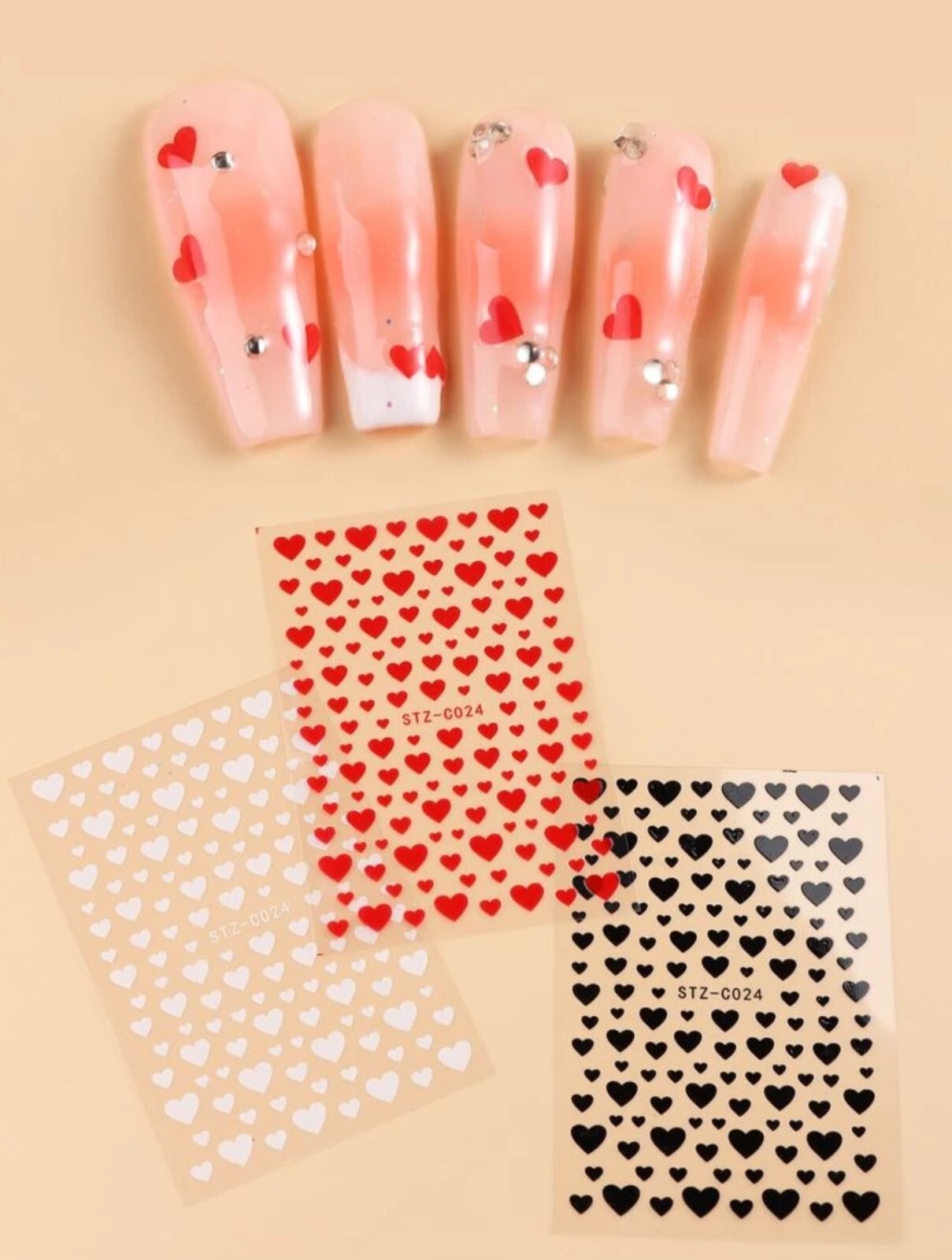 Heart Nail Art Stickers Decals Valentines Day White Red Black Love DIY mani