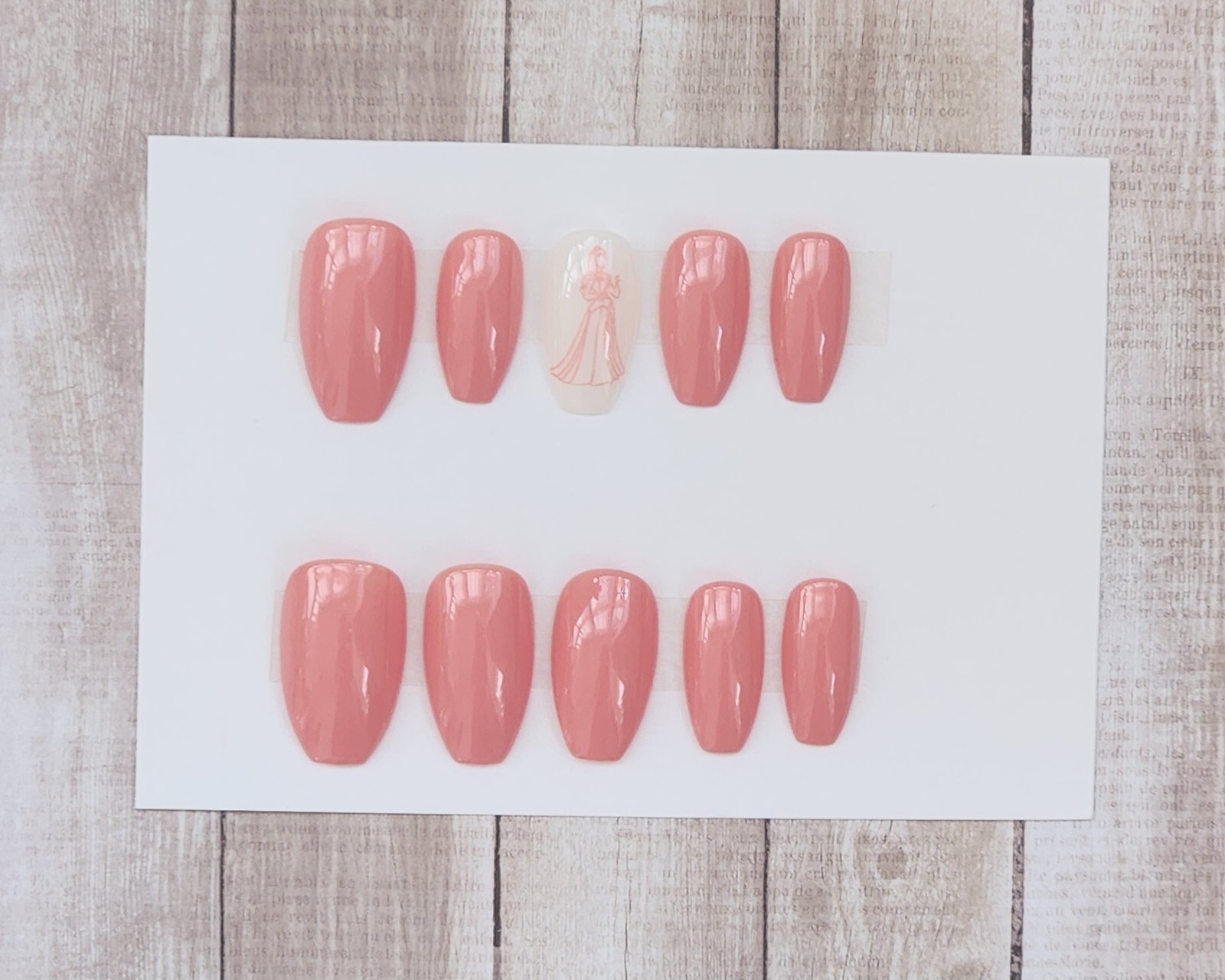 Custom Press On Handmade Gel Nails Pink Aurora Accent Coffin Short 20 Tips