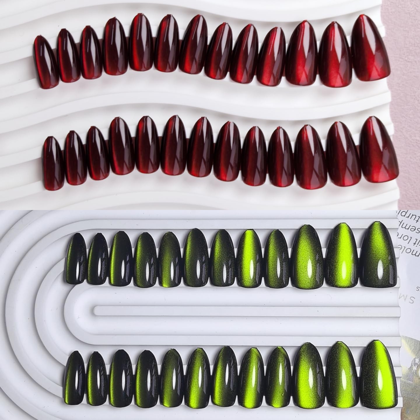 4 Packs Press On Nails Almond, Cat Eye Press On Nails Medium Stiletto, Dark F…