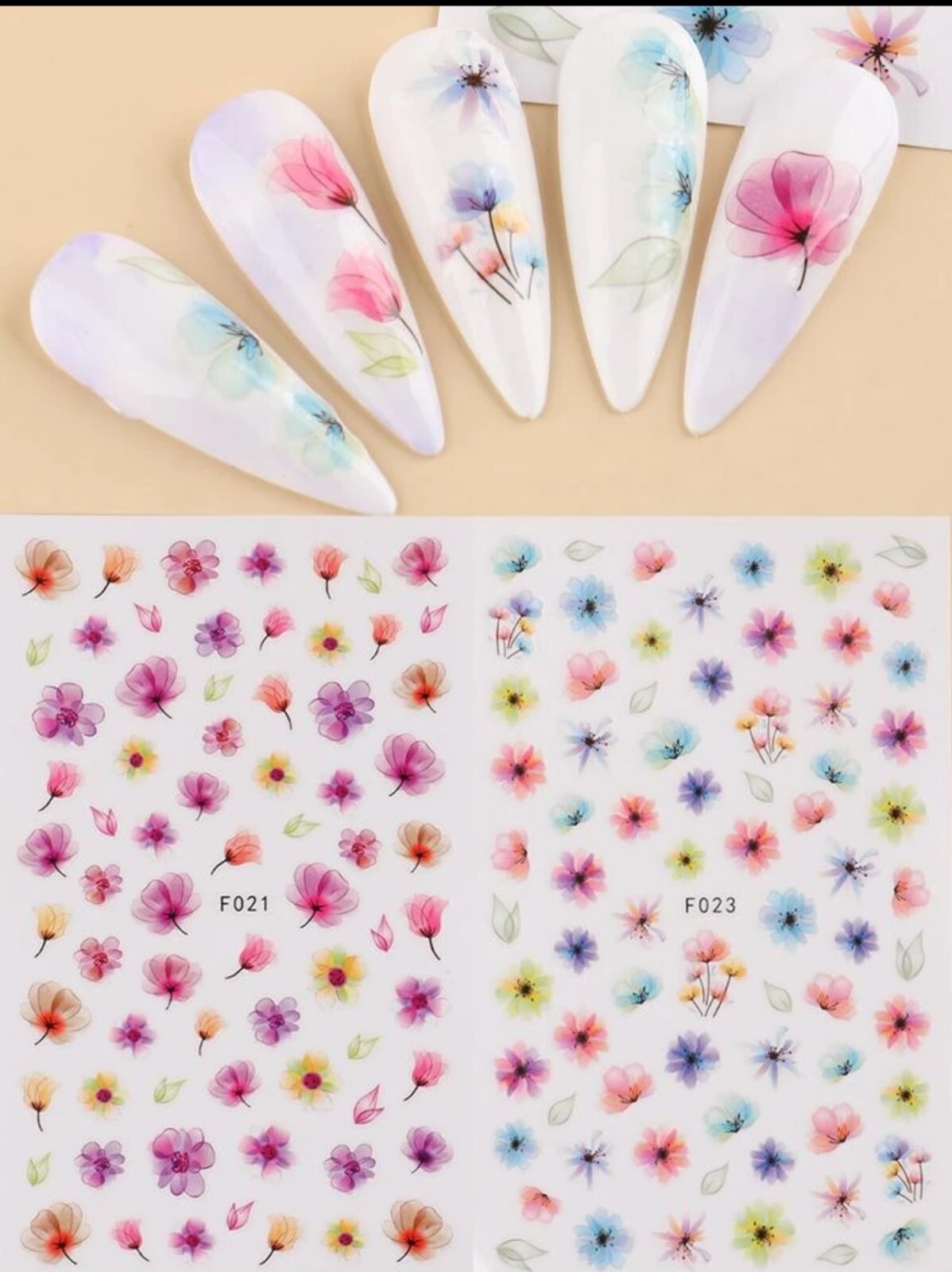 Nail Art Stickers Summer Flowers Spring Floral Decals Pastel Petal DIY Nails