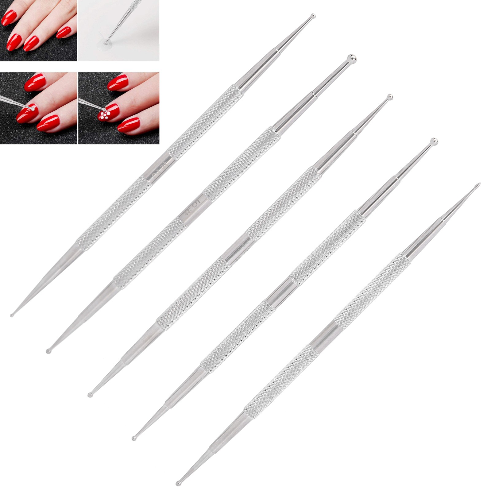 5pcs Double Head Nail Art Dotting Pen Stainless Steel Nail Painting Pen DIY Deco