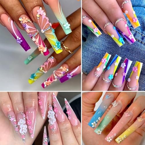 3D Flower Nail Charms, Colorful Acrylic Flower Petals Floral Colorful Petals
