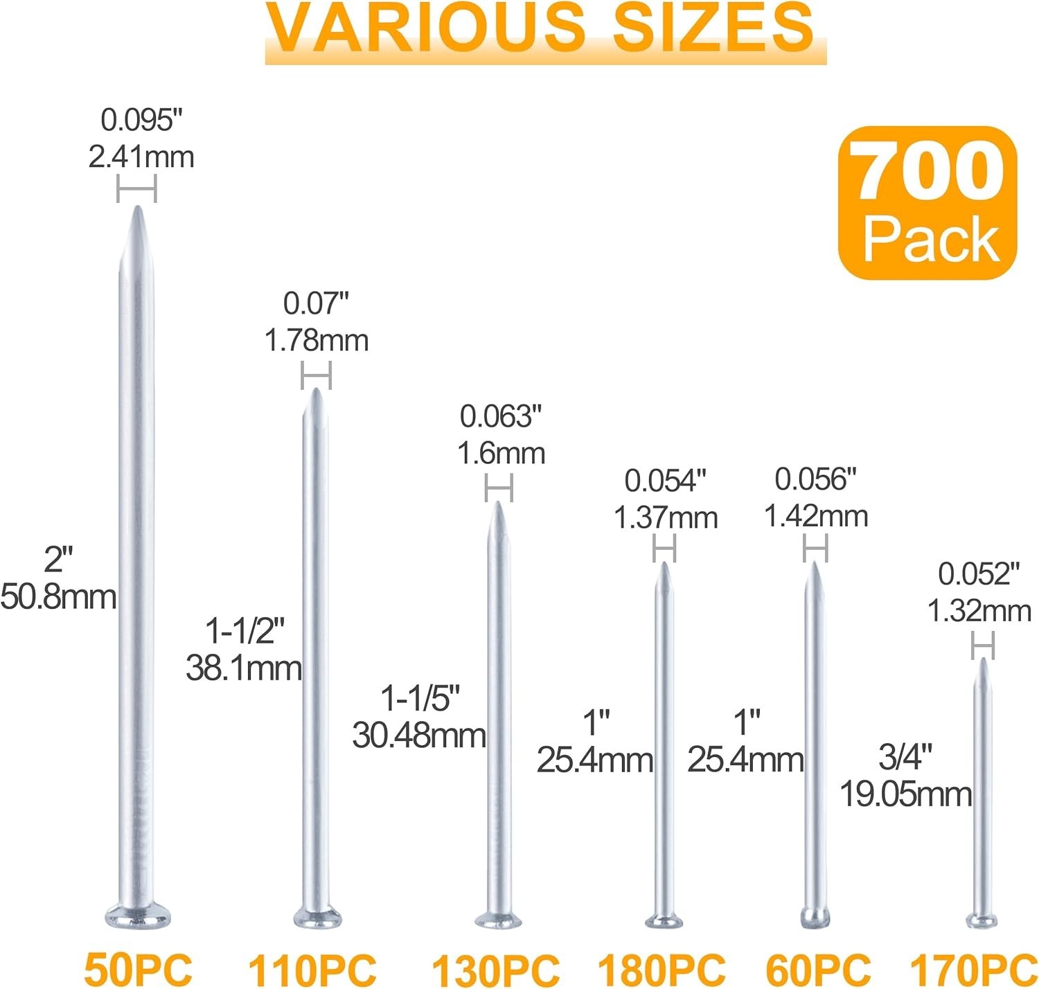 700pcs Picture Hanging Nails Set – Galvanized Steel for Art Displays