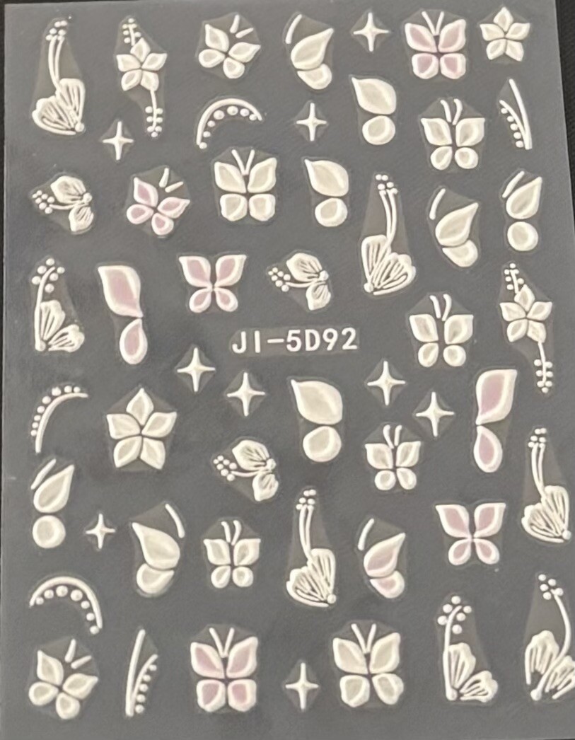 Trendy 5D Embossed White & Pink Butterfly Effect Nail Art Decor/Stickers