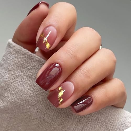 Gel Nail Stickers Wine Red Gradient Semi Cured Gel Nail Strips Wraps UV/LED