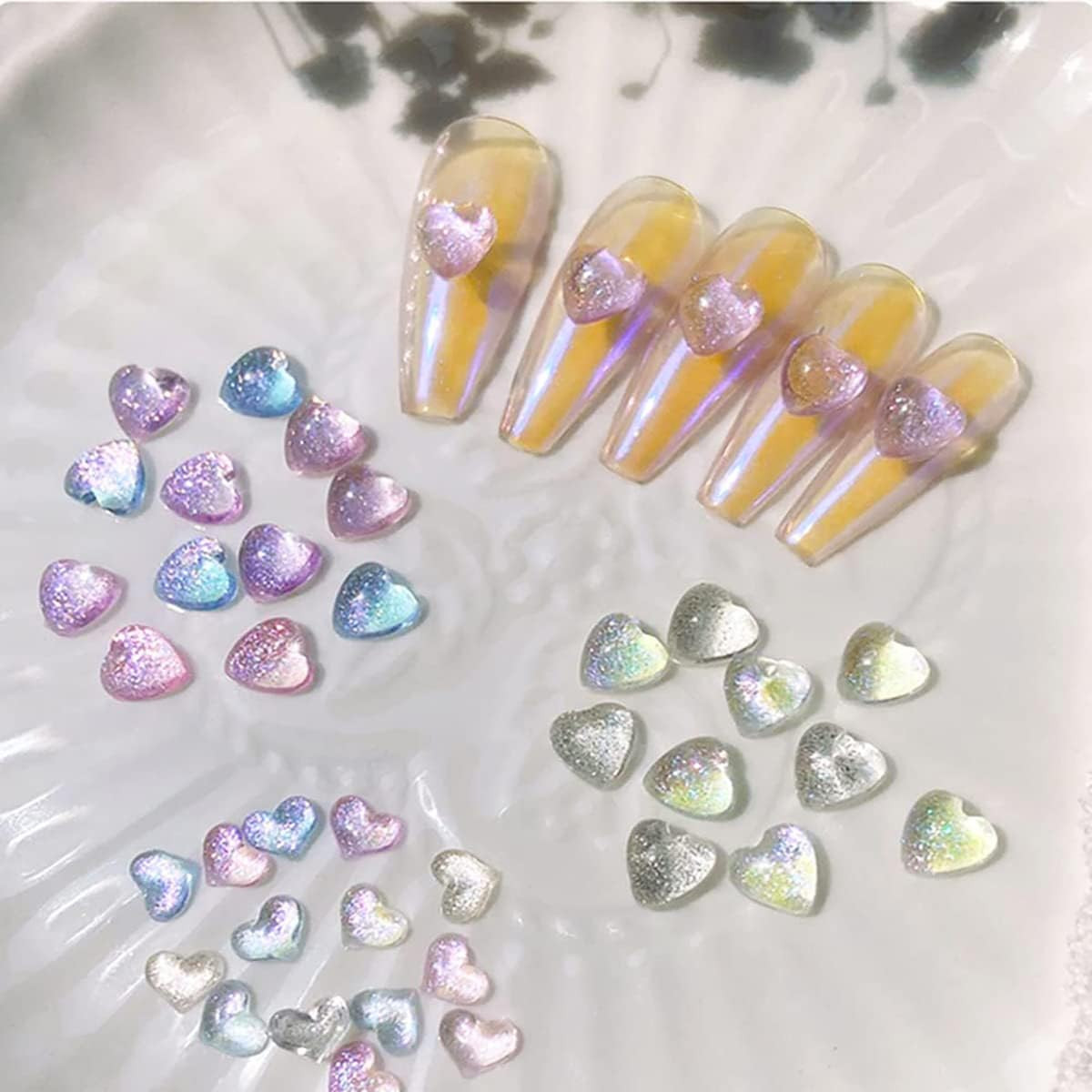 210 Pcs 3D Heart Nail Charms, Mixed Size Love Rhinestones, Flat Jelly Resin Crys