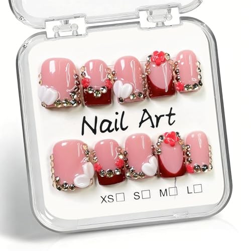 10 Pcs Handmade Press on Nails Short Square Fake Nails with 3D Handmade ss01