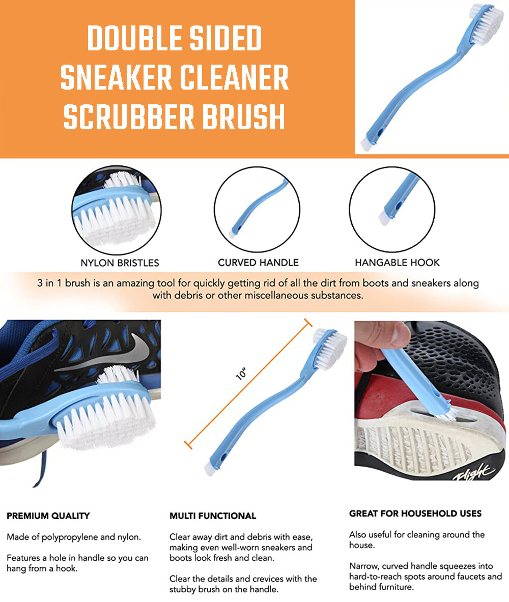 2-Sided 3 Brush Multi-Purpose Brush for Sneakers, Finger Nails, Kitchen & More