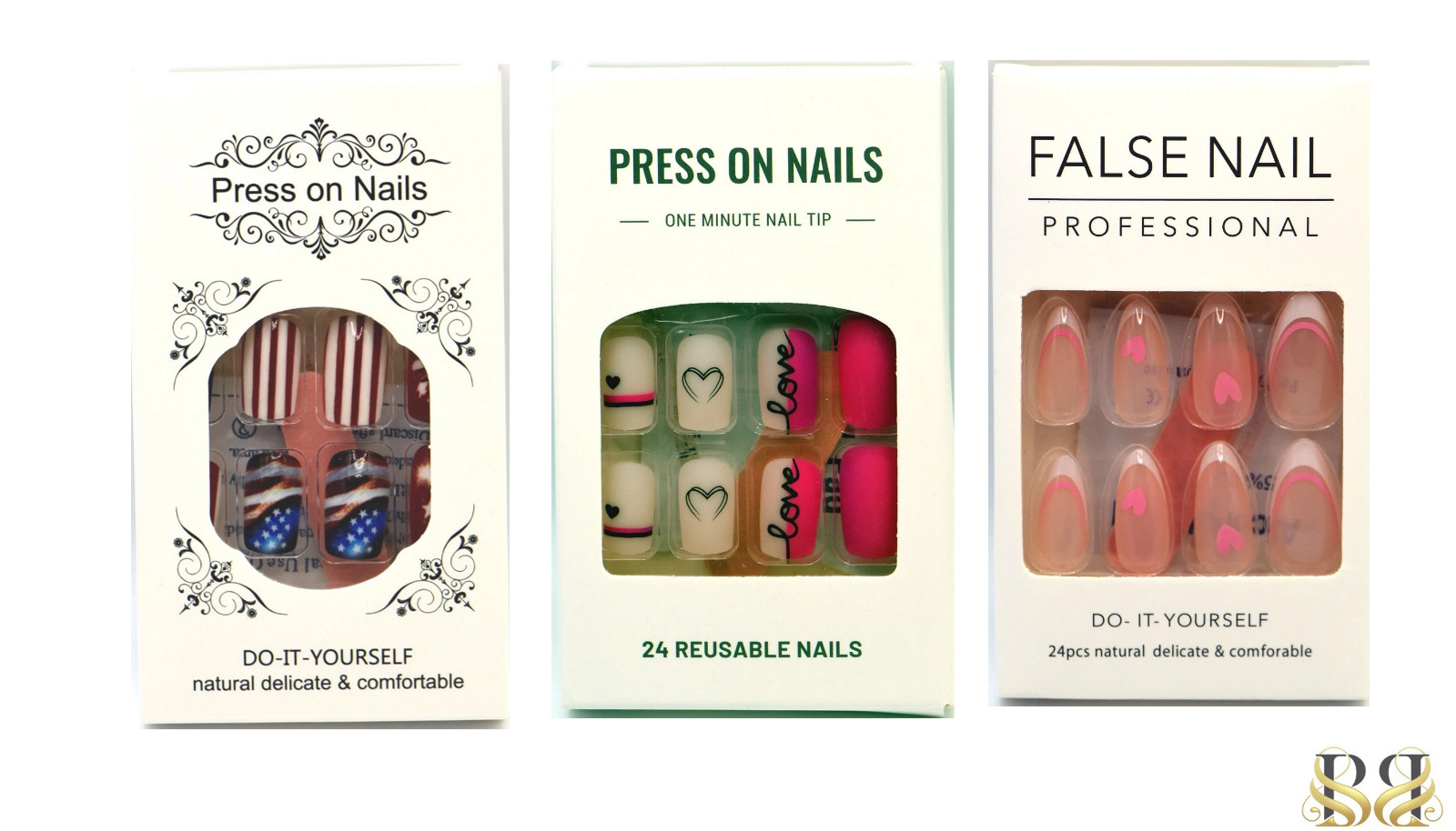 Set of 4-th July American Flag,French Nails With Sticker,False Professional Nail