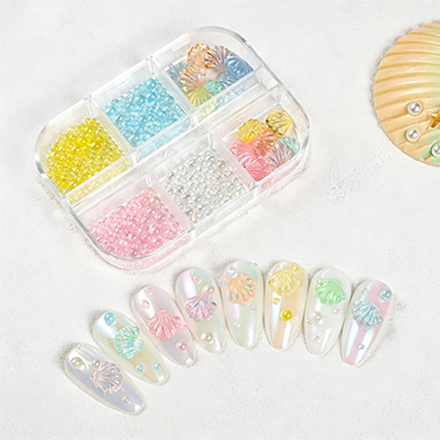 Iridescent Sector Seashell Nail Art Decoration 6 Grid, Resin Bubble Beads Nail R