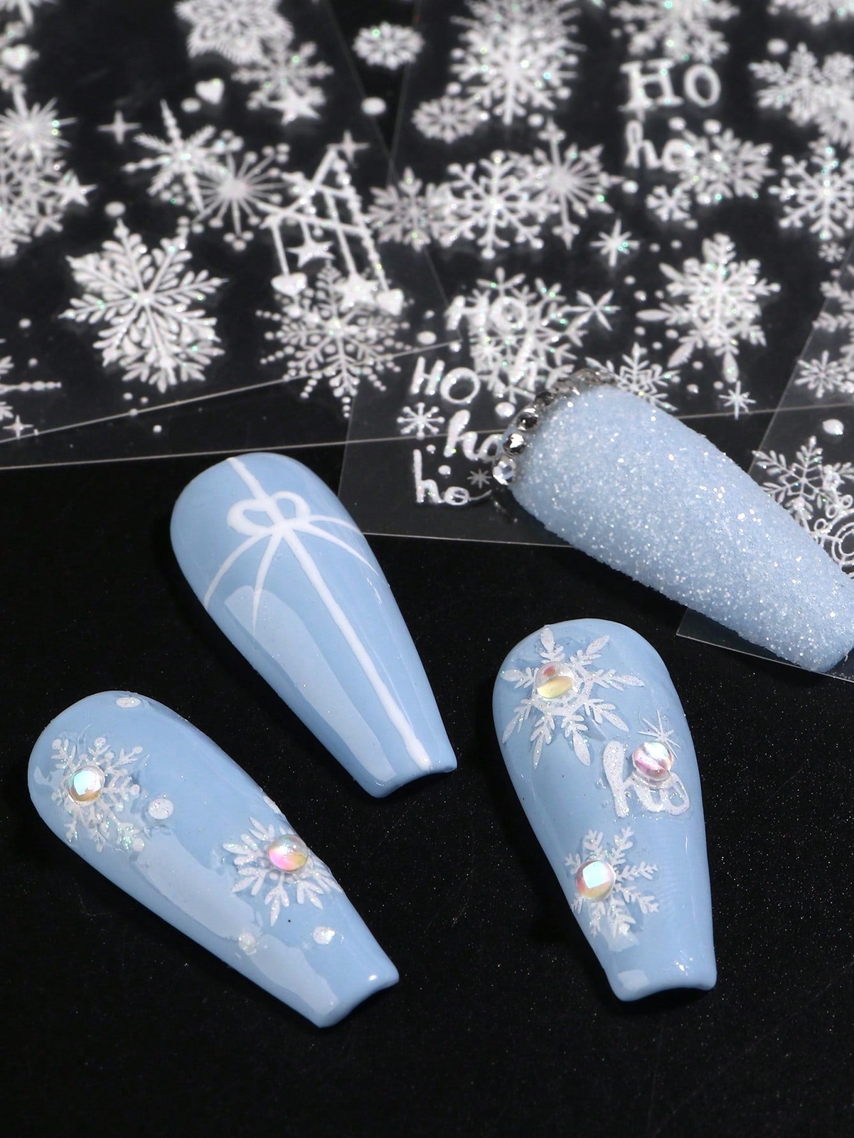 Glitter White Snowflake Nail Art Stickers Self Adhesive Slider Decals Christmas