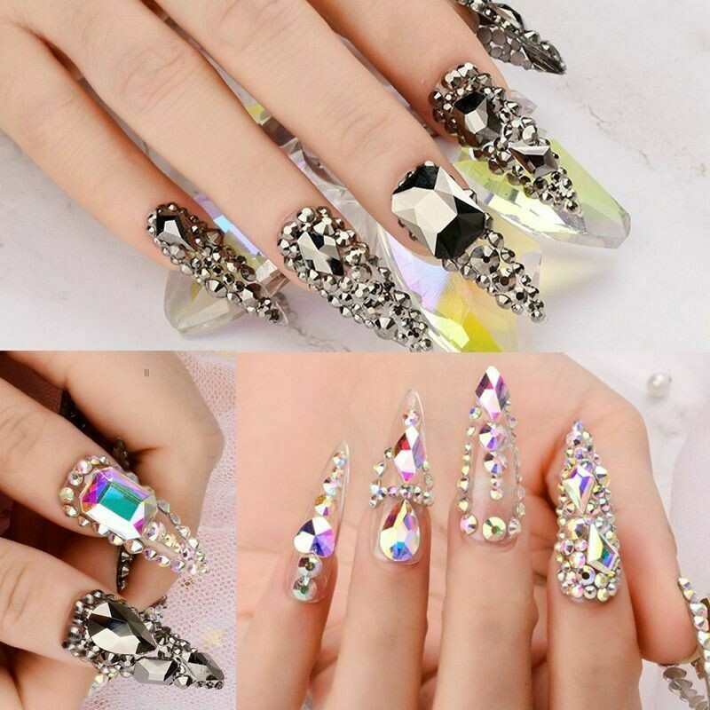 50PCS Flat Back Crystal 3D Mixed AB Nail Art Phone Case Decoration Bead DIY NH4