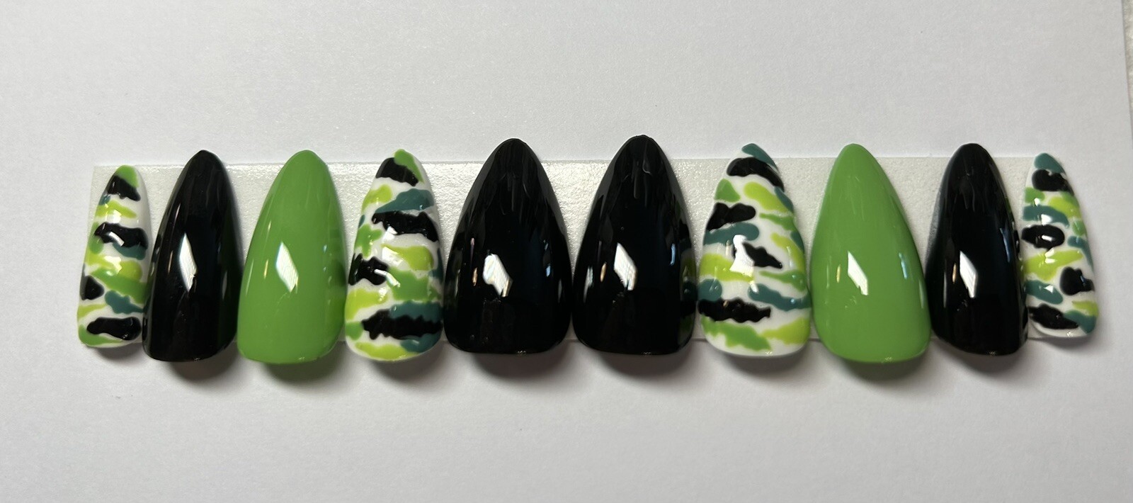 Green And Black Camo Press On Nails
