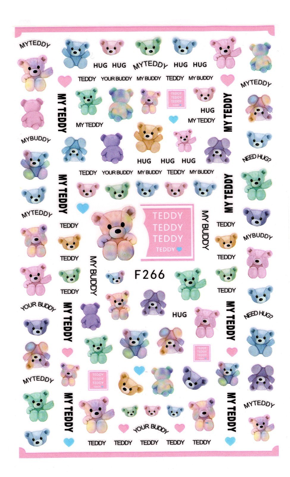 Nail Art 3D Decal Stickers cute bear my buddy hug F266