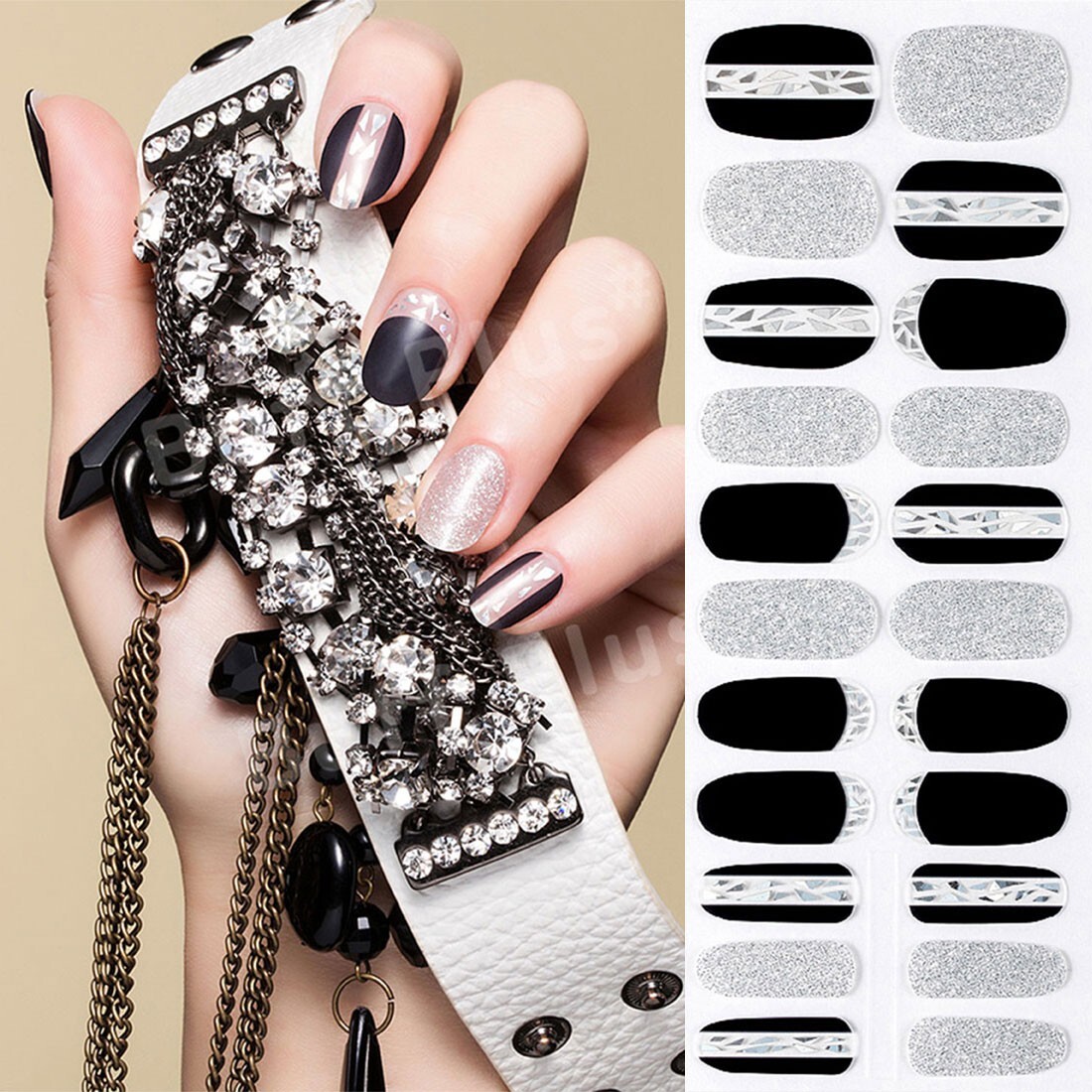 Black Silver Glitter Nail Art Stickers Korean Hologram Point Daily Design Trend