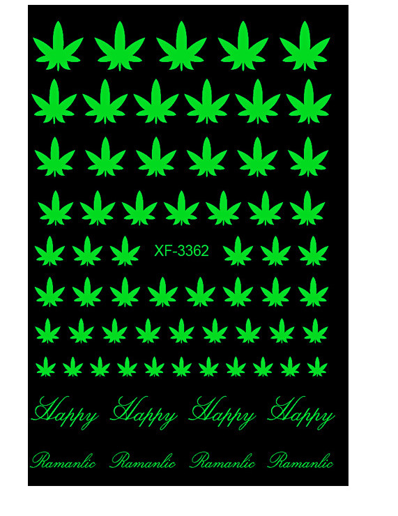 3D Cannabis Leaves Nail Sticker Glow In The Dark Pot Weed Marijuana Decals NH21