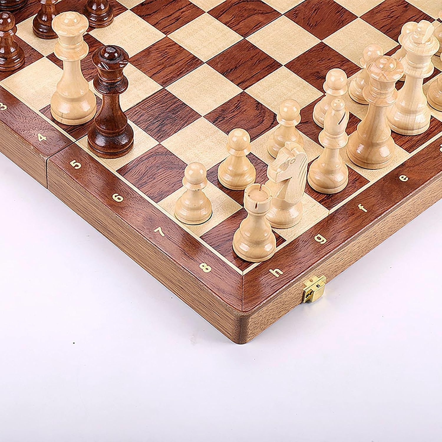 15″ Folding Walnut Chess Set with Storage 15 inches by 15 inches, Walnut/Tan