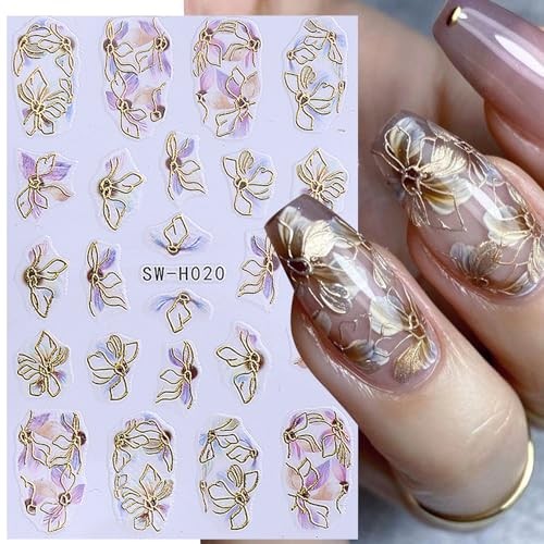 3D Flower Nail Art Stickers Decals Luxury Flower Flower Golden Edge Styles