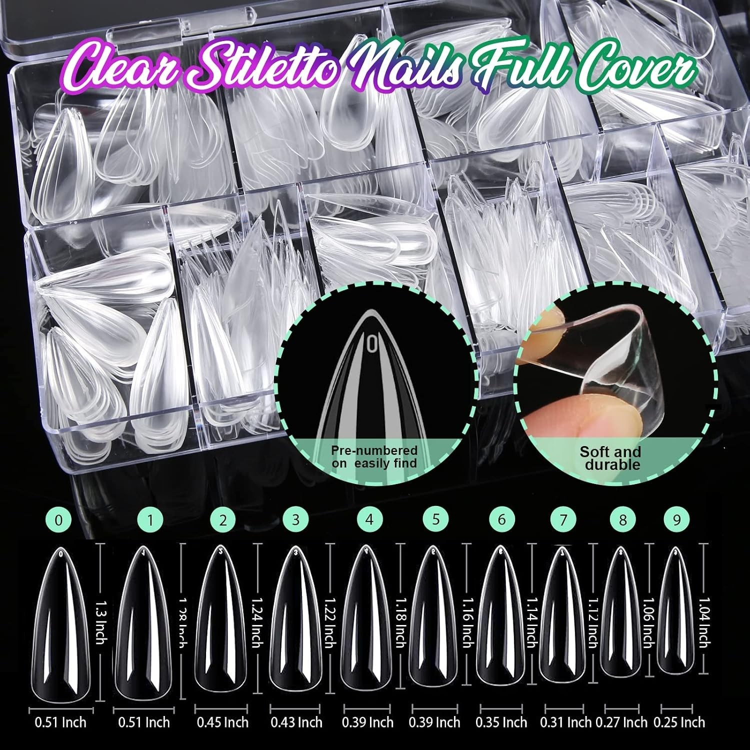 Clear Nail Tips Full Cover, Long Stiletto Nails Tips For Acrylic Nails, 600 P…